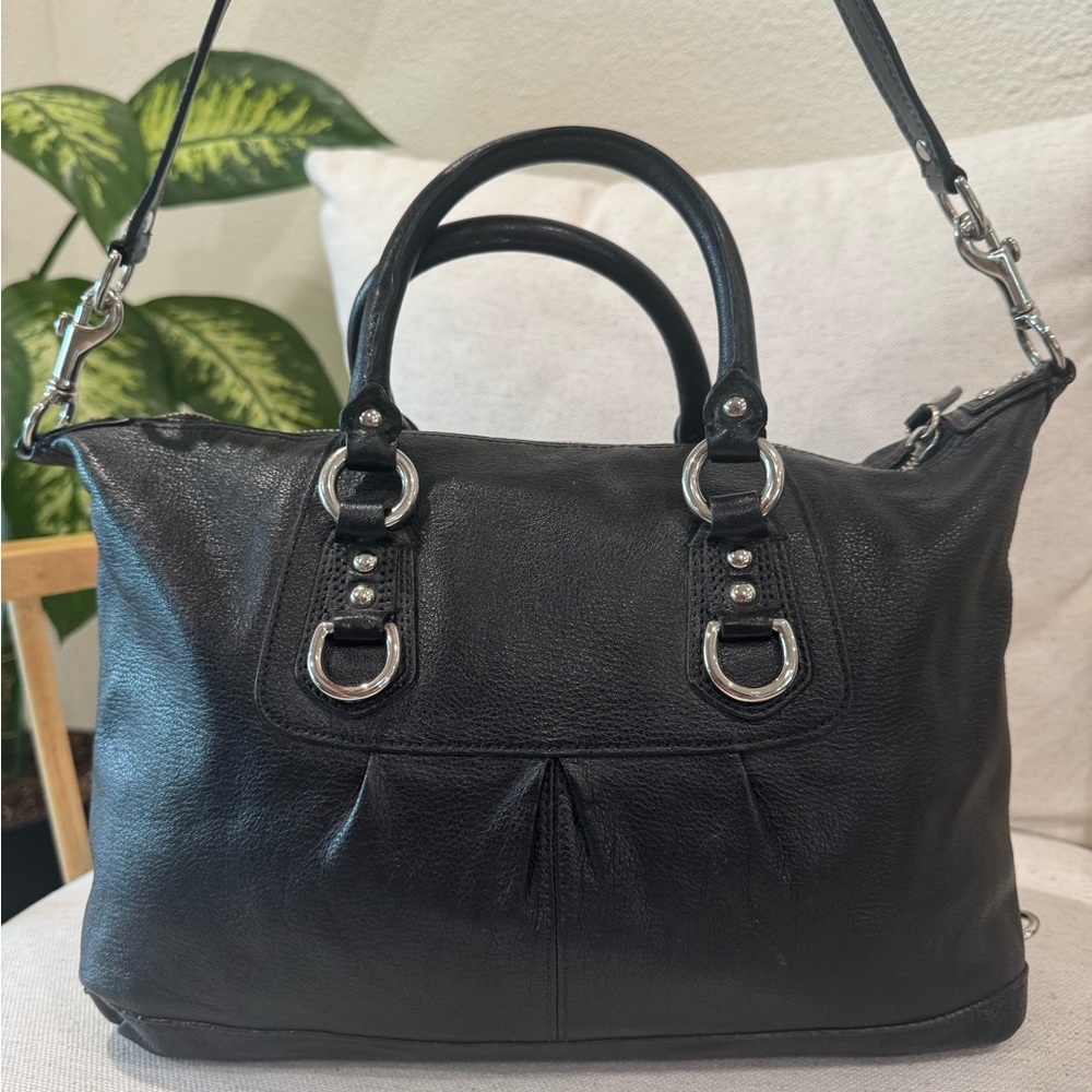 Coach Ashley Large Black Leather Two Way Satchel Shoulder Crossbody Bag #F15447 - Picture 5 of 17